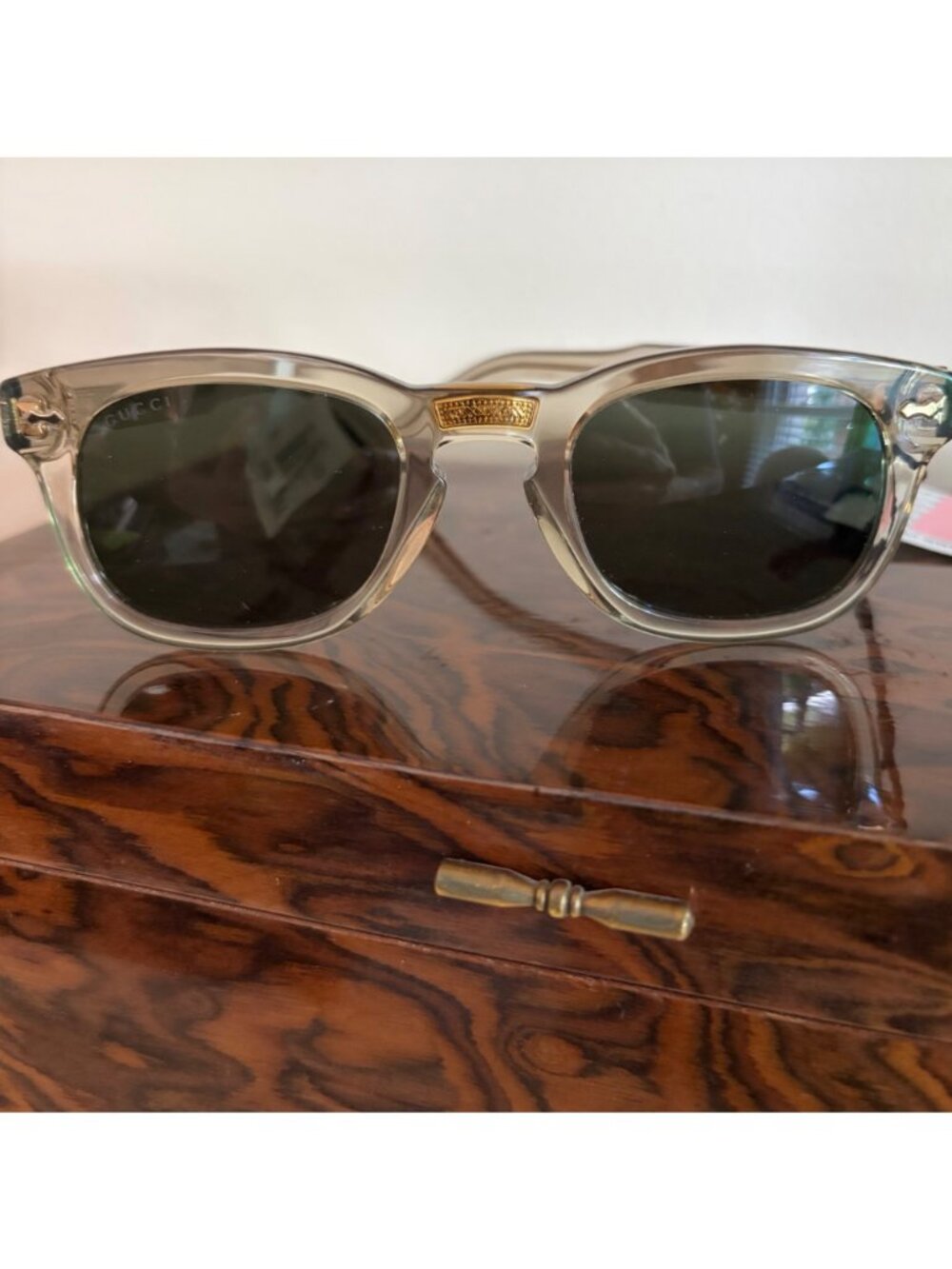Gucci GG0182S Square-Frame Luxury Sunglasses Transparent Acetate Frame Green/Gre - Picture 4 of 16